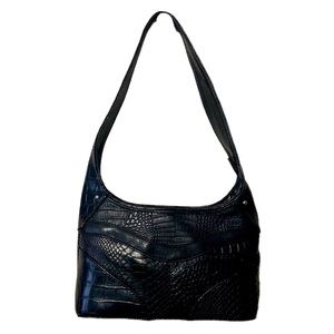 BLACK CROC/SNAKE PRINT SHOULDER BAG